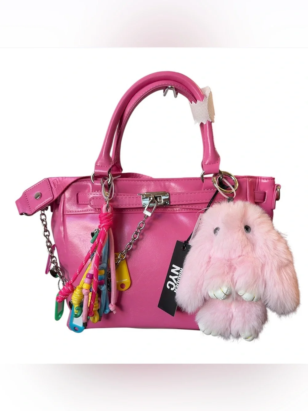 B07 Madden NYC Women's Top Handle Satchel, Pink NWT with Charms